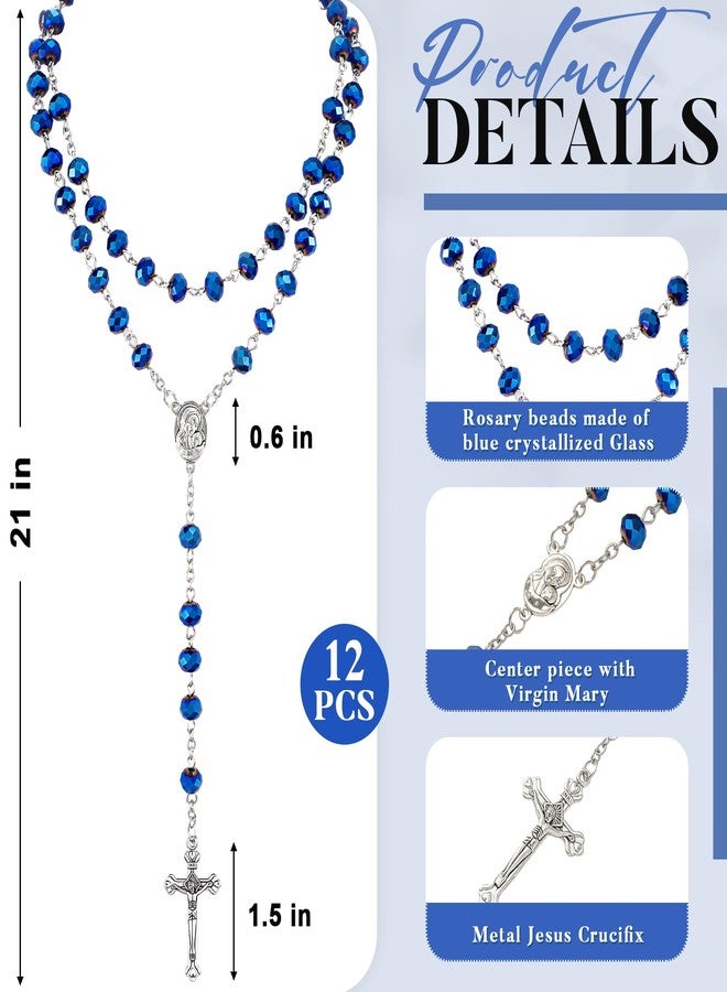 ROCEEI 12 Pcs Catholic Rosary Beads Necklace with Jesus Crucifix Catholic Rosary Prayer Gifts with White Organza Bags (Blue) - Image 2